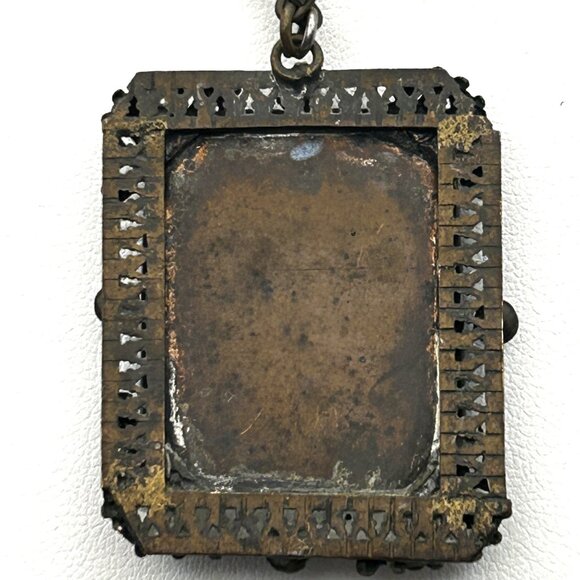 Vintage 1920s Czech Art Deco Blue Glass Necklace Filigree Bar Link Chain 18” - Picture 16 of 16